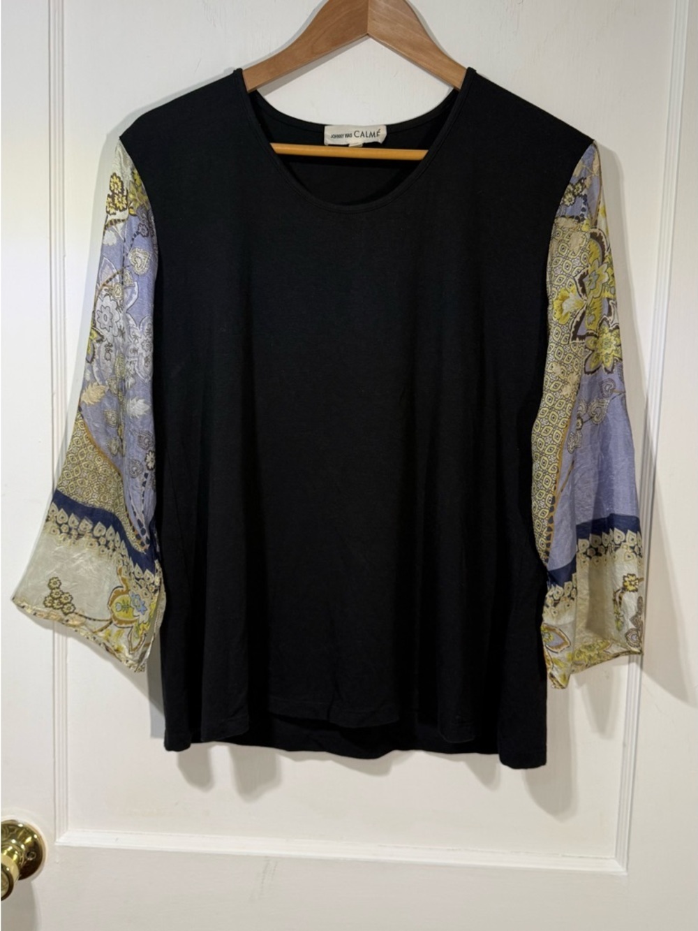 Johnny Was Black Tee with Silk Sleeves